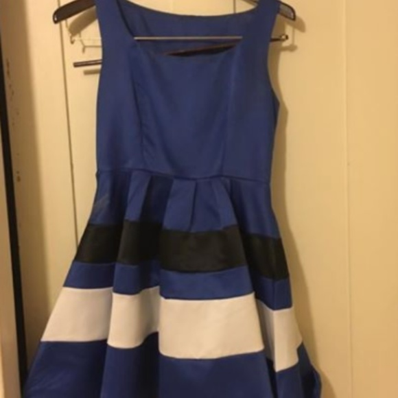 Custom Satin Navy Striped Dress - Picture 1 of 1